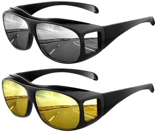 fuzhik Gafas de Ciclismo 2 en 1 - Negro (Noche + Sol) - Compatible con Gafas Graduadas - UV400 Protección 100% - Polarizadas - Deportes/Ciclismo/Moto