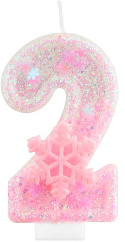 Glitter Frozen 2 Birthday Candles, Pink Snowflake Number 2 Candles for Cake, Girls 2nd Birthday Decorations,Frozen Themed Cake Toppers for Girls Women Birthday Party Supplies