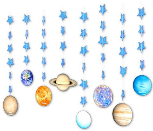 Sonnensystem-Dekoration Banner acht Planeten Deko Girlande mit blauem schimmerndem Stern für Kinderzimmer Deko Festivalfeier Geburtstag Hochzeit Partydeko