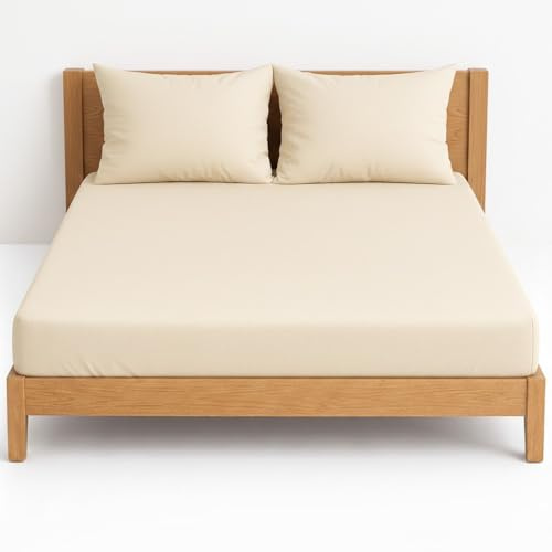 NIYS Luxury Bedding Finest 100% Egyptian Cotton 10/25CM Fitted Sheets in 15 Colours (Cream/Ivory, Super King + pillow case pair)