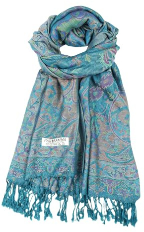 CRFASIBE Damen Pashmina Stil Schal, Winter Warmhalteschal für Frauen, Allwetter Cashew Blumen Muster Paisley Schals, 200x70cm Elegante Schultertuch für Hochzeit Party Weihnachten (Dunkel Grün)