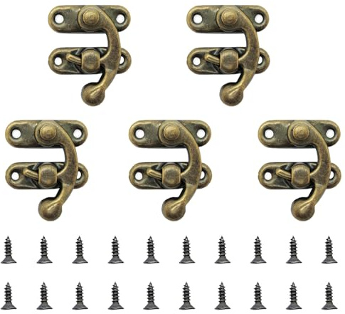 5x Antiker Kistenverschluss Bronze,dekorativer Verschluss für Boxen,42x37mm | Kompakte Metall Verriegelung, stabile Riegelhaken mit Schrauben zu Holzkisten & Bastelarbeiten