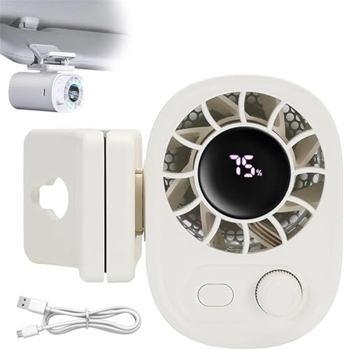Holibao Joytutu - Ventilador de clip para coche con pantalla LED,rotación de 360°,Ventilador USB Pequeño con Pinza Recargable, ventiladores portátiles para coche para enfriamiento instantáneo (White)