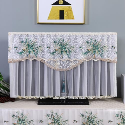 Treer Funda de Polvo para TV 32 a 75 Pulgadas, Funda para Televisor Tela de Encaje Cubierta Antipolvo TV Universal Lavable para Protector Cubierta Pantalla (75 pulgadas,Z22 verde)