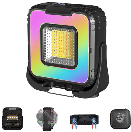 ERAY Projecteur LED Rechargeable Double Face 1000 Lumens - 8 Modes, Batterie 5000mAh, IPX4 Étanche & Lumière RVB, Lampe de Travail Portable pour Camping, Atelier, Garage, Urgence, Extérieur