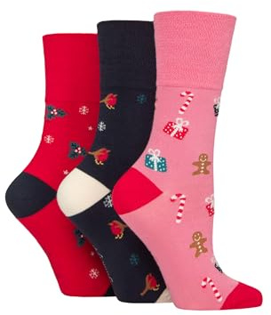 SockShop Womens Gentle Grip Bamboo Christmas Socks – Festive Soft Breathable Non-Binding Top Diabetic Friendly Comfort Fit,Gift Idea for Winter, 3 Pairs, UK Size 4-8