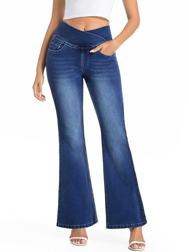 VX VONXURY Bootcut Jeans Damen mit Hoher Bund Pull on Flare Jeans Stretch Schlaghose mit und 4 Taschen Ideal für Alltag Büro