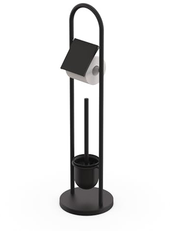 Relaxdays bathroom set, stainless steel, HxD: 79 x 22 cm, freestanding toilet paper holder, toilet brush and holder