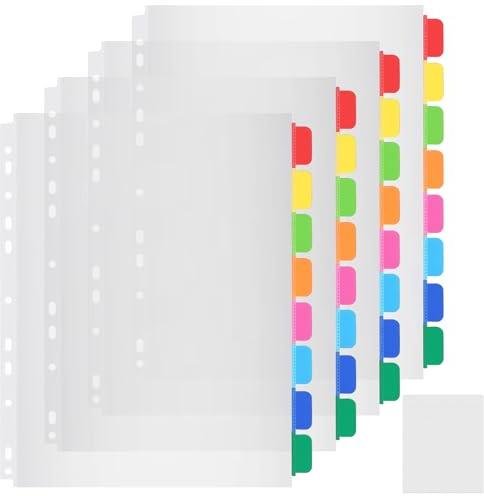 32 Pack A4 Ring Binder Dividers, Transparent Plastic Sleeves with Tabs