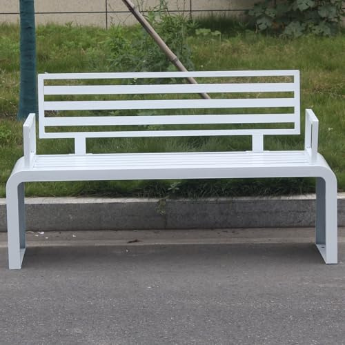 LIMENQIN Gartenbank aus Metall, Wetterfeste Parkbank aus Verzinktem Stahl mit Armlehnen und Rückenlehne, für Veranda, Rasen, Balkon, Hof, Terrasse(White,100cm/39.3in)