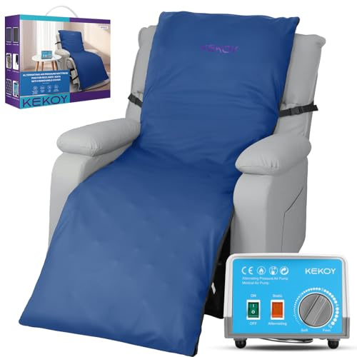 Kekoy Wechseldruckmatratze-Antidekubitus Matratze für Relaxsessel | Leise Pumpe, mit wasserdichtem Bezug, Dekubitus Grad I, Ideal für Senioren & Genesung nach OP, 170x56 cm, Hellblau