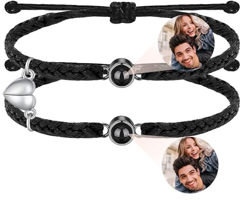 Easycosy Personalisiertes Projektions Armband mit Foto Bild im Stein Herren | maßgeschneidertes Fotoarmband mit eigenem Foto, Geschenke für Männer Frauen Freundin Paare zu Weinachten Hochzeit Geburtstag