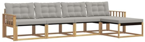 vidaXL Outdoor-Sofagarnitur mit Kissen 5 pcs Weiß und Hellgrau, Garten, moderner, langlebiger Outdoor-Sofa, Sessel-Ecke, Lounge-Möbel, Terrasse Set