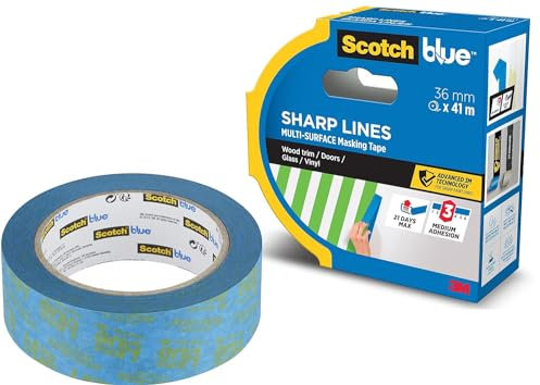 ScotchBlue Sharp Lines Advanced Masking Tape, 36 mm x 41 m - Scotch Adhesive Blue Painters Tape For Super-Sharp Paint Lines, Indoor & Outdoor, with 3M Advanced Technology, PEFC Controlled Sources