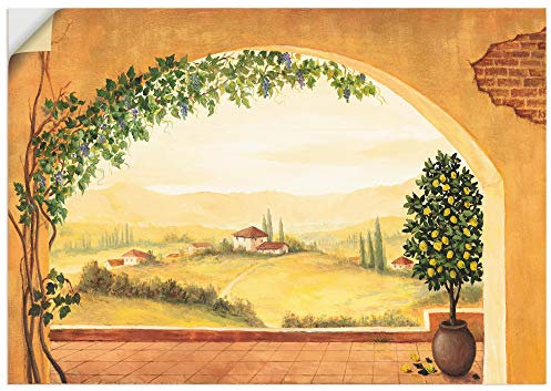 ARTland Wanddeko Wandtattoo selbstklebende Vinylfolie 100x70 cm Fensterblick Fenster Toskana Landschaft Italien Aussicht Mediterran T4MP