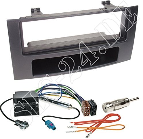 Einbauset: Autoradio 1-DIN Blende Radioblende +Fach schwarz + Quadlock - ISO Radio Adapter Adapterkabel für VW Touareg (7L) 01/2003-2010 / T5 Multivan/Caravelle/Transporter ab 04/2003-09/2009