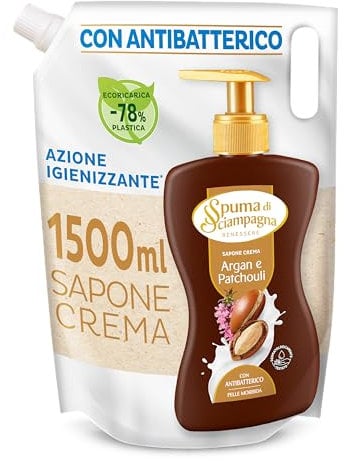 Spuma di Sciampagna Nachfüllpackung für Flüssigseife, umweltfreundlich, mit Argan und Patchouli, 1,5 Liter