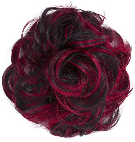 CAISHA Scrunchie Haarteil Haargummi Dutt Haarverdichtung Groß Emilia Gewellt Unordentlich DM15cm Rot Mix G30E