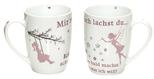 Tassen 'Fee‘ mit lustigen Sprüchen 2er Set rosa & weiß - 'Mir Reicht‘s ich geh schaukeln!‘ Kaffebecher Geschenk Geburtstag Weihnachten Mädchen