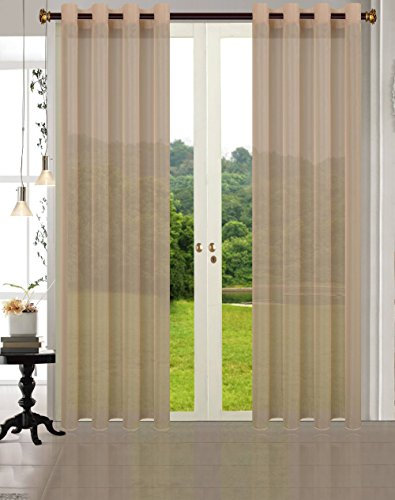 Uni -20332CN- 2er-Pack Sand Vorhang Transparent Gardinen Set Wohnzimmer Voile Vorhang Ösenvorhang HxB 245x140 cm mit Bleibandabschluß Sand