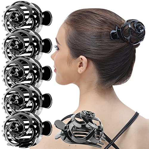 RC ROCHE 6 Stück Oktopus Dutt Rund Haarspange Haarklammer Fester Halt Haarkrallen Rutschfest für Damen Dickes Haar Haargreifer Clip Set Vogelnest, Medium Schwarz