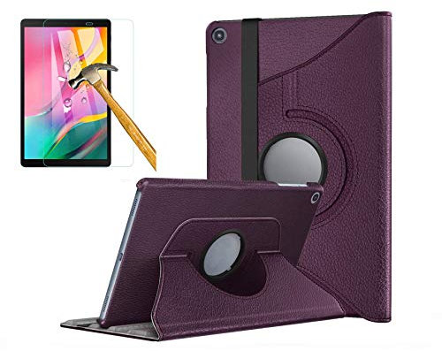 Munddy- Funda GIRATORIA 360º con Soporte para Samsung Galaxy Tab A 10.1 Pulgadas SM - T510 T515 2019,rotable 360° (Morado + 1 Protector)