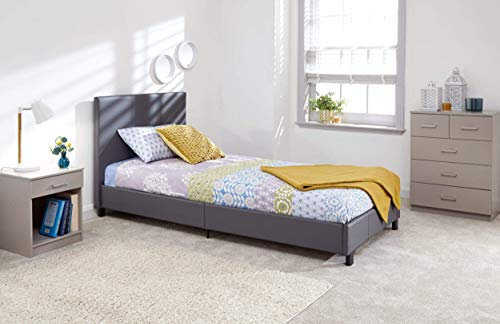 GFW Faux Leather Bed Frame With Padded Headboard H Stitch Design, King, Grey