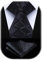 HISDERN Extra Long Check Plaid Tie Handkerchief Funeral Men's Necktie & Pocket Square Set For Formal Business Black