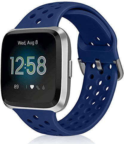 Runostrich Sport Strap Compatible with Fitbit Versa 2/Fitbit Versa/Versa Lite/SE, Soft Silicone Band Replacement Breathable Wristband Accessories for Smart Fitness Watch for Women Men (Dark Blue)