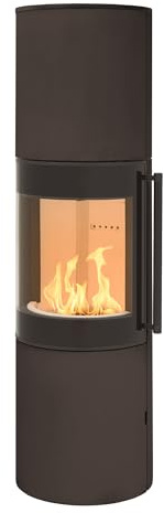 H&M Germany Mono 3.0 XL runder Kamin-Ofen in Stahl Braun Moderne 160° Sichtscheibe Reeling-Griff Holz-Fach mit separater Tür 7kw 164cm Höhe innovatives Design