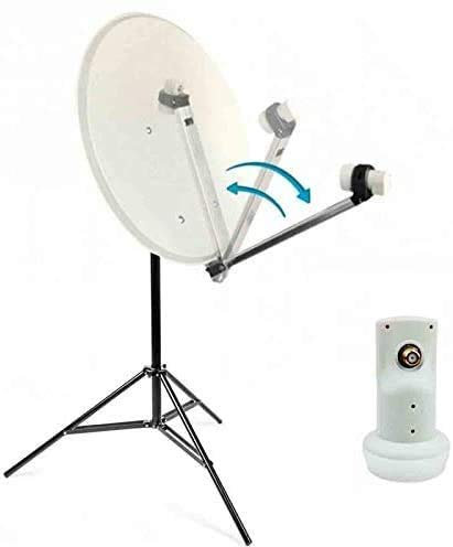 Kit Camping Car Parabole Satellite Acier 60cm avec Bras Repliable + LNB Single Trepied