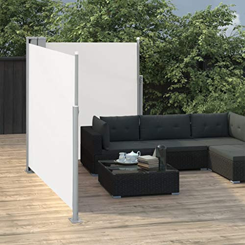 Tidyard Ausziehbare Seitenmarkise Sonnenschutz Sichtschutz Windschutz Seitenrollo Markise Seitenwandmarkise Balkon Garten Terrasse Doppelt 170 x 600 cm Creme