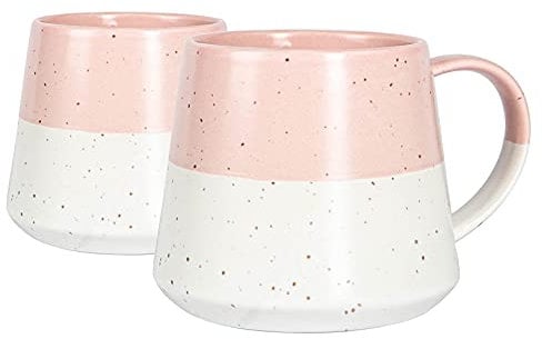 Nicola Spring Ceramic Coffee Mugs Set - 370ml - Pack of 2 Dusty Pink Dipped Flecked Stoneware Coffee Cups Dishwasher & Microwave Safe Large Tea Mugs for Hot Drinks, Hot Chocolate, Tea