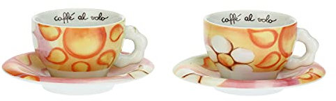 THUN - Set 2 Tazze, Formato Medio - Cucina, caffè al Volo - Idea Regalo - Linea Yucatan - Porcellana - Tazzina 160 ml; Ø 9 Cm; 6 Cm H; Piattino Ø 15 Cm100% Cotone, Bordo Stampato: 100%