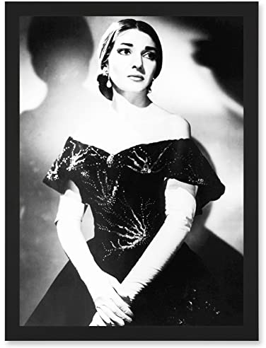 Artery8 Maria Callas Opera Singer Portrait Black White Artwork Framed Wall Art Print A4