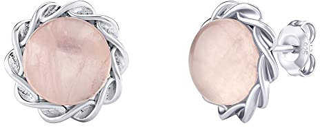 SILVEGO Damen Ohrringe aus 925 Sterling Silber mit natürlichem Rosenquarz Blumen Ohrstecker
