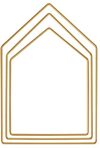 Rayher Metallformen Haus, gold, sortiert, Box 3 Stück, je 1x 19 cm, 23 cm, 27,5 cm, Metallringe, Drahtformen zum Basteln, für Wickeltechnik, Floristik, Makramee Ring, 25223616