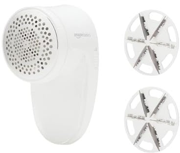 Amazon Basics Rasoio a batteria per tessuti, rimuove pelucchi e lanugine, con 2 lame di ricambio - Bianco