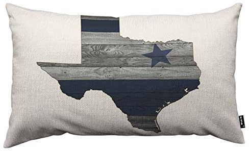 TKS MITLAN Texas State Wurfkissenbezug Kissenbezug Amerika Form Karte Grau Holzmaserung Hintergrund Leinen Couch Bett Sofa Auto Taille Kissenbezug 30,5 x 50,8 cm