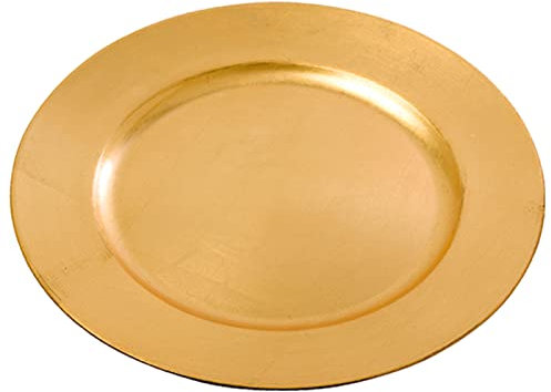 Acan Tradineur - Bajoplato redondo reutilizable de plástico, plato llano decorativo, bandeja para presentación de dulces de Navidad, turrón, pasteles (Dorado, Ø 33 cm)