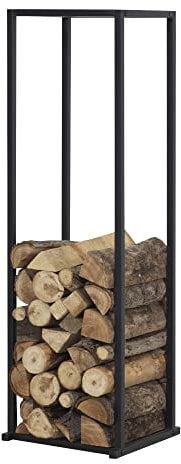 [en.casa] Kaminholzregal Tibro Brennholzregal innen außen Kaminholzständer Metall Brennholzunterstand Kaminholzlager Feuerholzregal 35 x 35 x 120 cm Schwarz