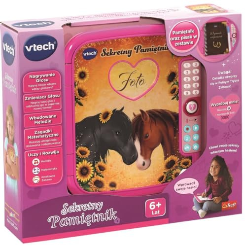 Vtech Trefl, Geheimnis Tagebuch - Interaktiver Geheimniswächer, Zugriff auf Spruch, Sprachaufnahme, Notiz- und Farbschreiber, Mathematische Rätsel, Spielzeug für Kinder ab 6 Jahren