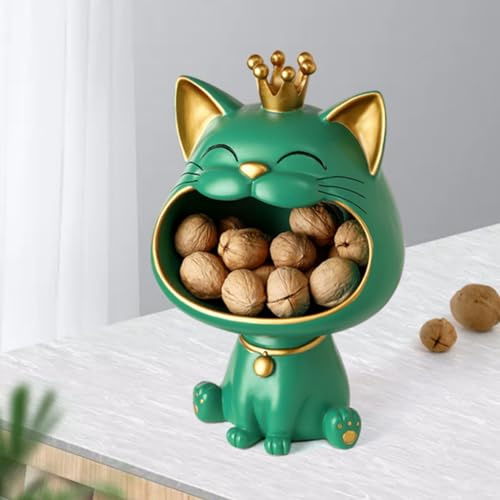 Katze Statue, Katze Kleinigkeiten Storage Box deko, Startseite Wohnzimmer für den Eingang Lachende Katze Schlüssel Aufbewahrungsbox, Lachende Katze Statue, Glückskatze Storage Sculpture (Grün)