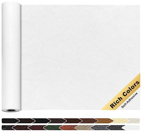 Kunstleder Selbstklebend, 40 x 160cm Leder Patch Selbstklebend, Leder Reparaturset Kit für Möbel, Sofa, Autositze, Taschen, Leder Reparatur und Renovierung(Weiß)