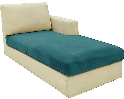 CHELZEN Samt Sofa Sitzkissenbezug, Hochelastischer Sitzbezug, Stretch Sofasitzbezug Schonbezug Schutz Sofabezug L-förmiger Ecksofas für Wohnzimmer (Chaiselongue, Pfauen Blau)