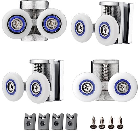 Cokritsm Shower Door Rollers - 2 Top and 2 Bottom Shower Runners in Stainless Steel, for Curved Glass Doors 6-8mm 4Pack