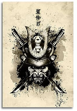 GENGSHENG Samurai Poster Wandkunst Samurai Katana Oni Leinwand Gemälde Heimdekoration für Wohnzimmer Schlafzimmer ungerahmt 30,5 x 45,7 cm