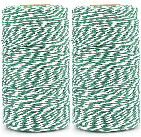 KINGLAKE Butchers Twine String for Crafts, 2mm Green and White String, 200m Bakers Twine Craft Cotton String for Kitchen Cooking Meat, Christmas String for Gift Wrapping, Crafting, Gardening