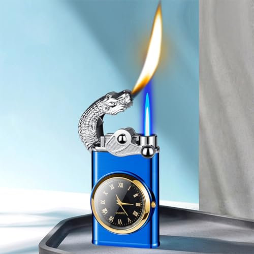 PELcor Winddichtes aufblasbares Feuerzeug, 2-in-1-Uhr-Rocker-Feuerzeug, kreatives Butan-Feuerzeug – Quarzuhr – nachfüllbar, Butan – die Beste Wahl for Geschenke (Color : Style 3)