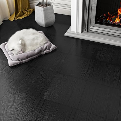 LaCheery PVC Bodenbelag Holzoptik Schwarz Vinylboden Selbstklebend Holzoptik Dunkel 30Cm X 30Cm Fliesenaufkleber Boden Wasserfest Linoleum Bodenbelag Schwarz Dekor Für Schlafzimmer Küche 36 Fliesen